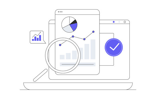 Performance data analysis concepts, investment reports, marketing studies, audition services. Business performance report. Flat Cartoon Vector Illustration, icon Stylish abstract design landing page