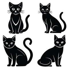Black Cat Silhouette Vector, Sitting Cat Outline, Pet Animal Icon for Logo, T-Shirt & Sticker Design