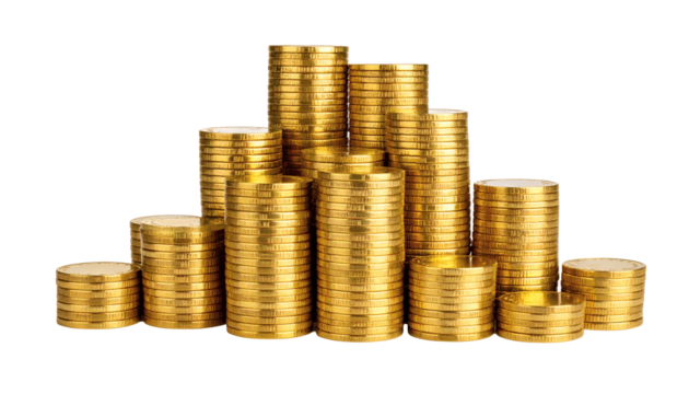 Golden coins stacked high symbolizing financial success, savings, and investment growth for your business venture