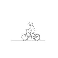 Naklejka premium Child riding a bicycle in a minimalistic outline style. People vector illustration for layout