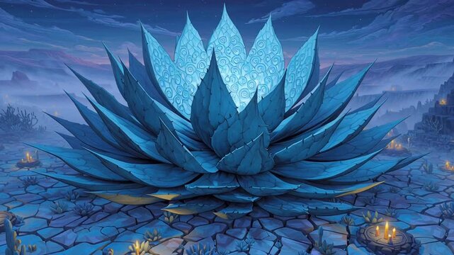 Mystical Agave: A captivating digital painting of a radiant agave plant bathed in the ethereal glow of a moonlit night, evoking a sense of wonder and tranquility.
