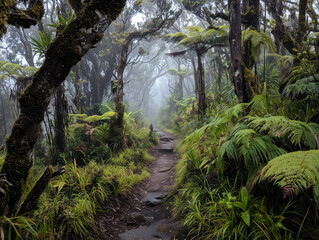 Volcanoes National Park misty jungle trail