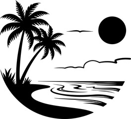 Tropical Escape: Sunset Beach Silhouette with Palm Trees"