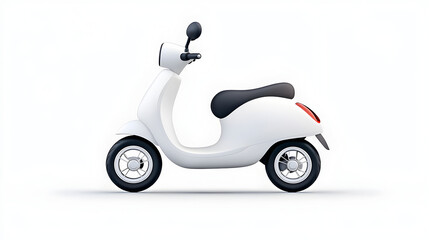 A flat cartoon icon of an electric scooter with a trunk on two wheels, with a white background and a simple outline