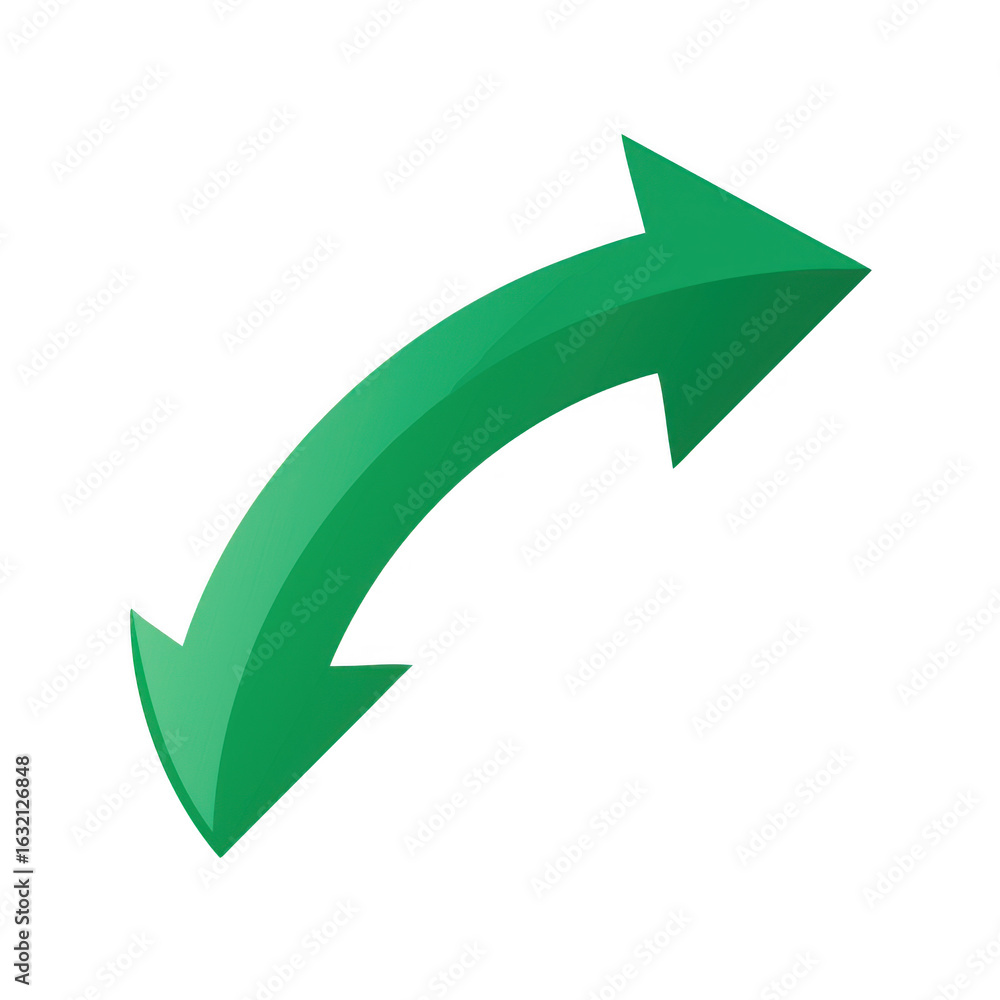 Aufkleber green curved arrow pointing up and right isolated on transparent background
