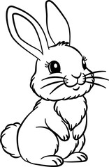 Cute black and white vector illustration of a smiling rabbit isolated on a white background.