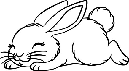 Cute black and white vector illustration of a smiling rabbit isolated on a white background.