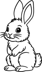 Cute black and white vector illustration of a smiling rabbit isolated on a white background.