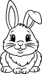 Cute black and white vector illustration of a smiling rabbit isolated on a white background.