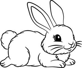 Obraz premium Cute black and white vector illustration of a smiling rabbit isolated on a white background.