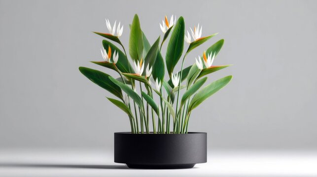 White Bird of Paradise Plant in Black Pot