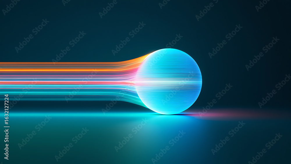 Fototapete modern data visualization showing light streams converging into a glowing sphere for future tech con