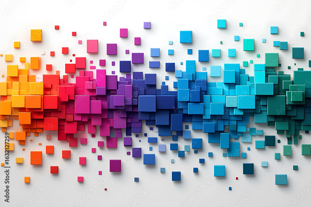 Fototapete dynamic rainbow gradient of floating 3d cubes creates visually striking modern background design ele