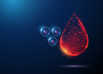 Blood drop, floating stem cells. Hematopoietic stem cell collection, regenerative medicine, blood-derived stem cells, donor therapy, transplantation concept © Елена Бутусова