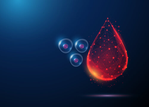 Blood drop, floating stem cells. Hematopoietic stem cell collection, regenerative medicine, blood-derived stem cells, donor therapy, transplantation concept