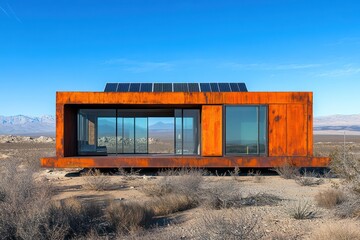 Obraz premium Modern container home in arid desert