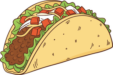 Realistic Tacos Food Illustration. Mexican Tacos Design Collection. Tasty Taco Meal Design. Delicious Street Tacos Art. Fresh Taco Shell Illustration. Colorful Mexican Taco Art