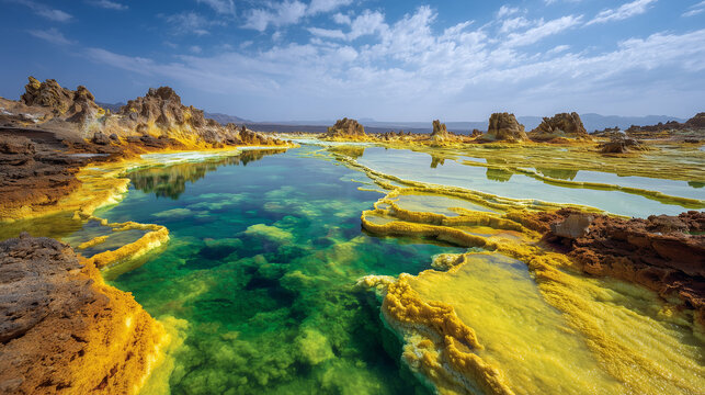 Danakil Depression acid pools with surreal colors