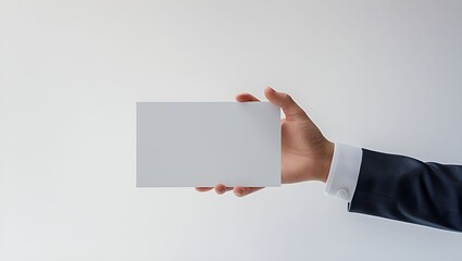Hand holding blank card on isolated background