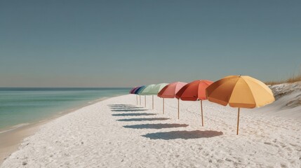 Colorful Umbrellas on a White Sand Beach