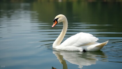 Fototapeta premium Graceful swan on tranquil water.