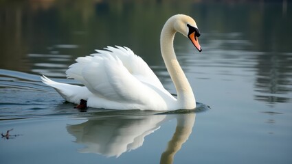 Obraz premium Elegant swan gracefully gliding on tranquil water.