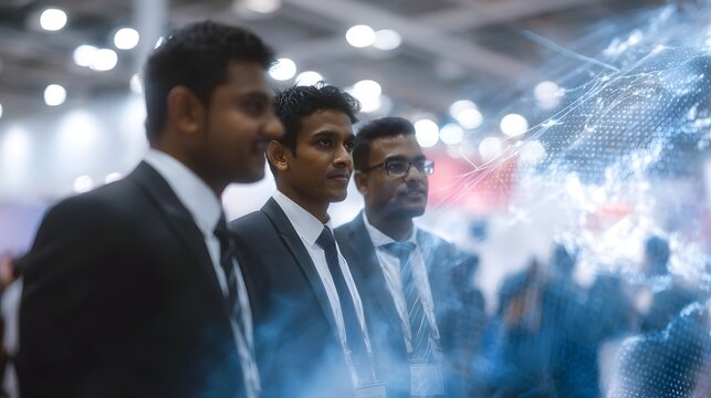A group of professional business people at an international trade fair