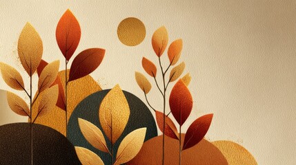 Abstract Autumn Leaves Illustration with Gold and Brown Tones