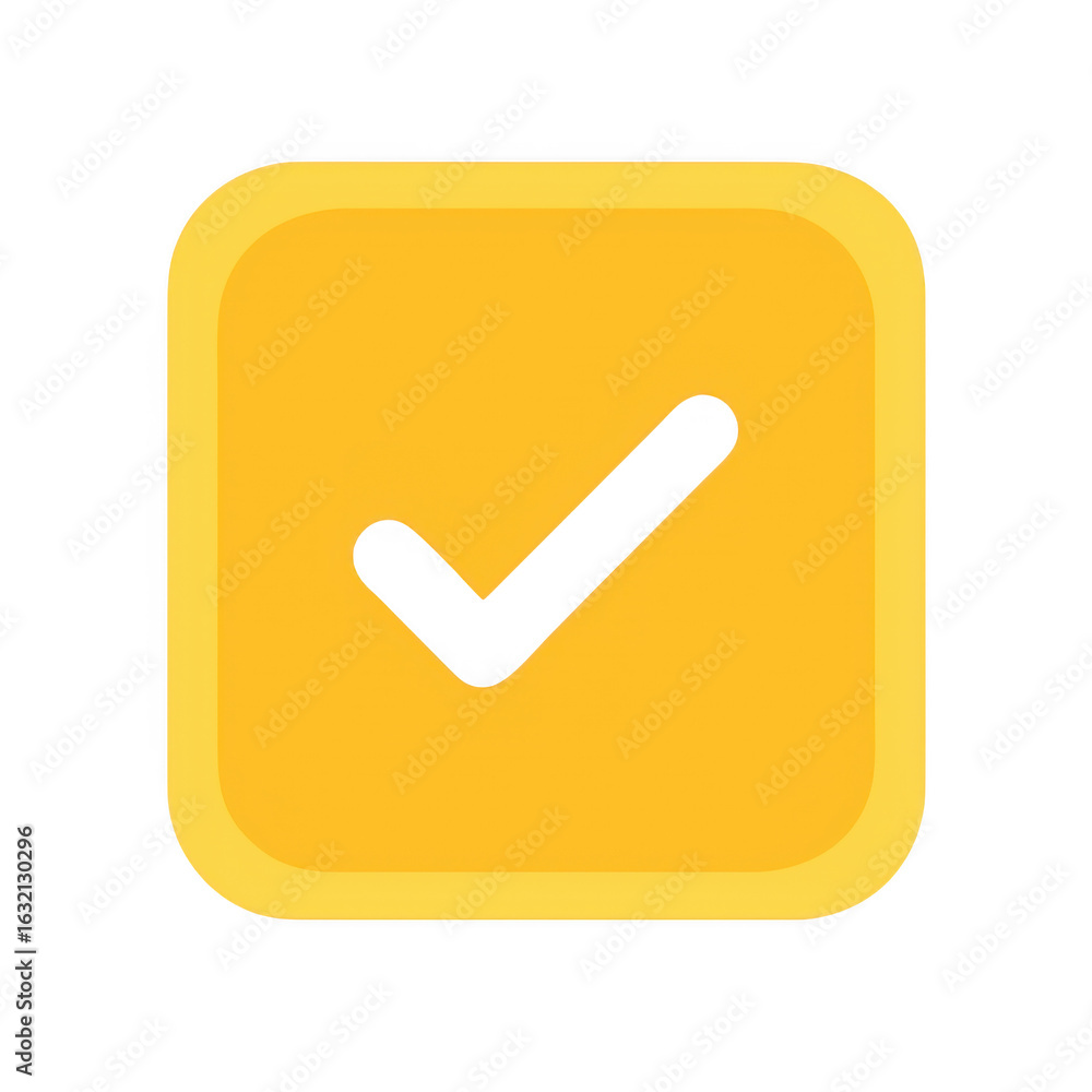 Poster yellow square with black check mark isolated on transparent background