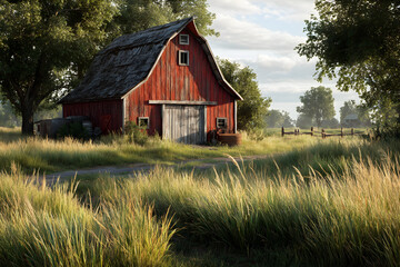 Obraz premium Rustic Red Barn in Summer Field