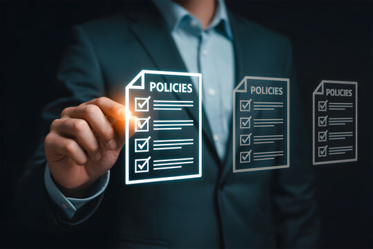 Ensure company compliance with internal policies and procedures, a businessman reviews documents for regulatory requirements with checklist