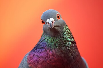 Surprised pigeon with open beak and bright backdrop