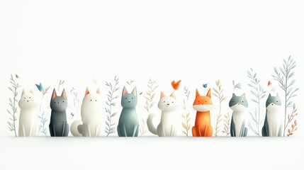 Obraz premium Charming cat gathering whimsical art studio digital illustration bright environment playful viewpoint feline concept