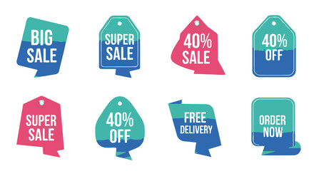 Vector art of colorful sale tags with discount offers isolated on white background
