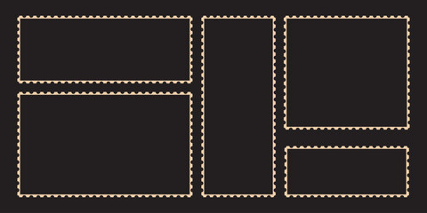 blank postage stamp collection, postage stamp in flat design, empty stamp set, postal shapes border, paper postmarks isolated on a background vector illustration set