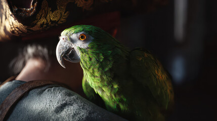 Obraz premium Parrot on Pirate Shoulder Dramatic Lighting