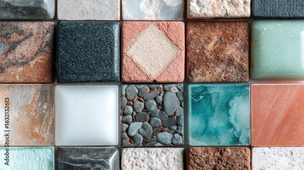 Poster elegant mosaic tiles display in various textures and colors