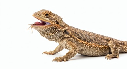 Naklejka premium Bearded Dragon Open Mouth on White Exotic Pet Communication.