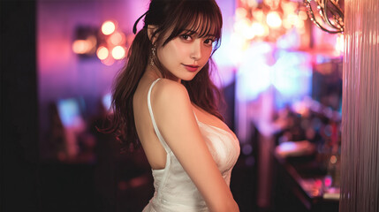 ナイトクラブで遊ぶ若い女性
