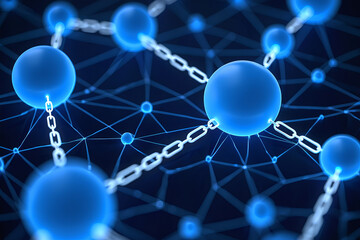 Abstract glowing blue spheres connected by chains and lines