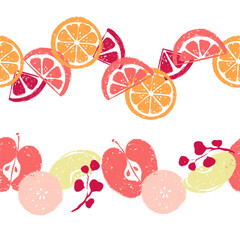Apple and Citrus Fruit Slices Vector Seamless Borders Set