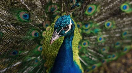 Peacock Top-Down View Blurred Background