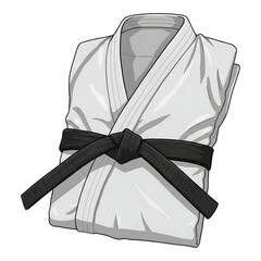 White martial arts uniform with black belt isolated on a transparent background image