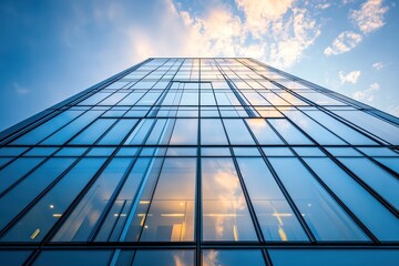 Fototapeta premium Modern glass office building reflecting sky