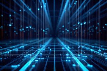 Abstract blue digital network with glowing lines and particles