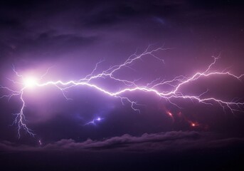 Spectacular lightning storm illuminates the night sky with vibrant colors