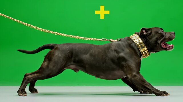 Pit bull dog. 4K Real black pit bull dog barking. Green screen chroma key. Close up. Slow Motion. Animal Graphic Resources.
