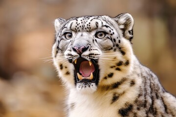 Obraz premium Shocked snow leopard with wide eyes on bright backdrop