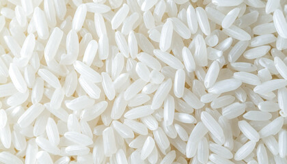 White polished rice grains closeup in natural neutral light setting