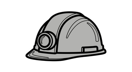 Fototapeta premium Illustration of a gray hard hat with a headlamp attached to the front on a white background